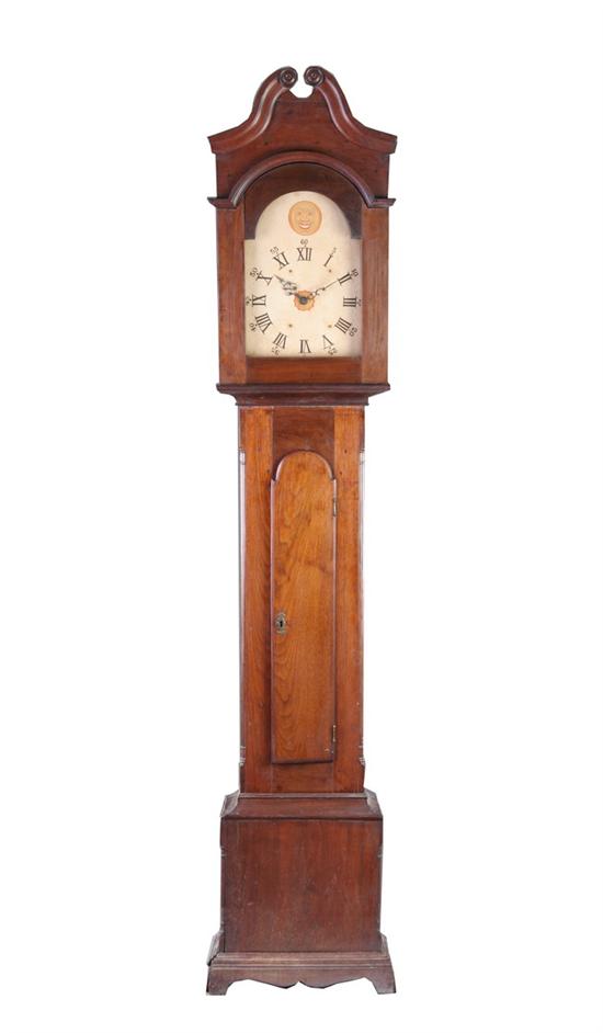 Appraisal: FEDERAL TALL CASE CLOCK th century walnut Broken-arch pediment with