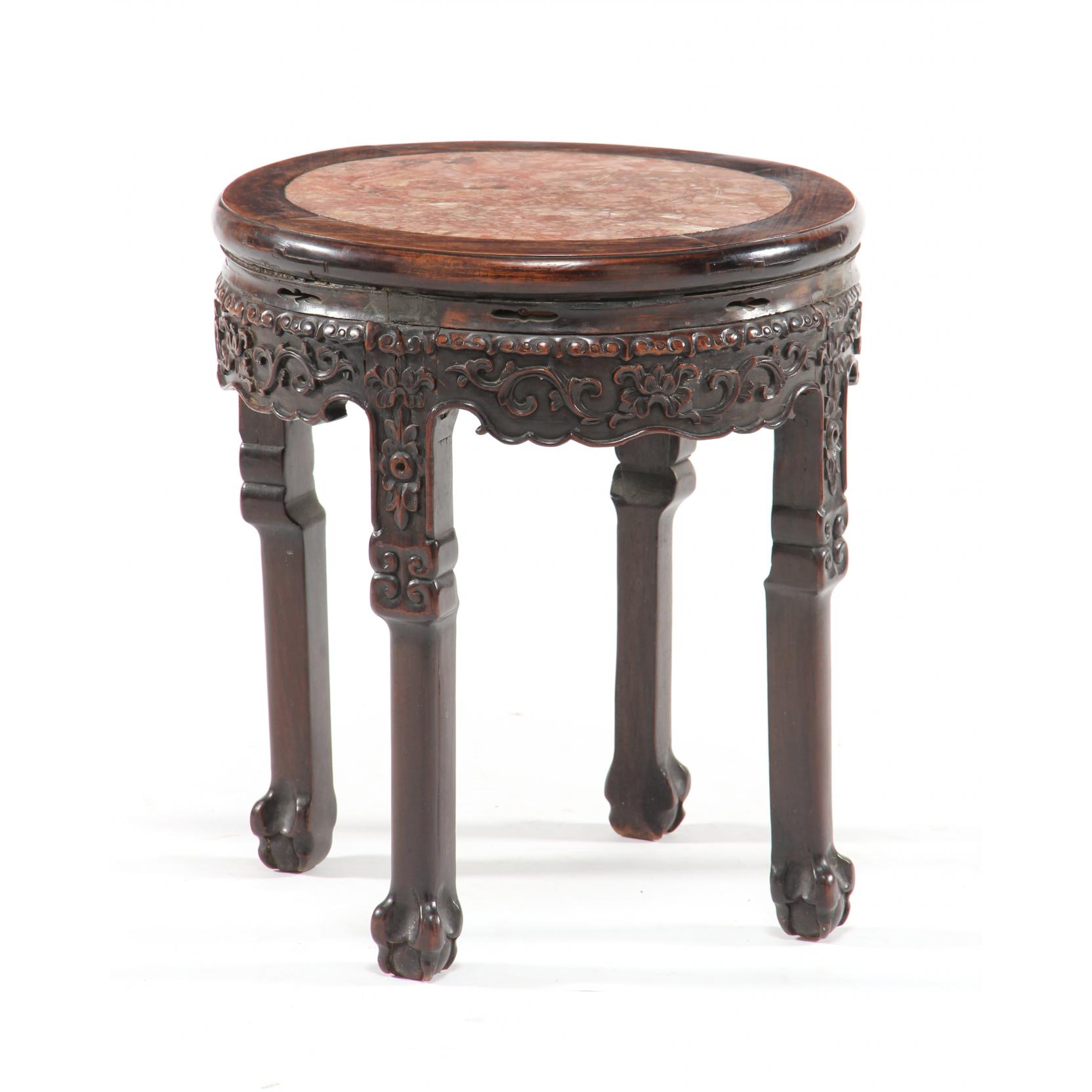 Appraisal: Chinese Marble Top Carved Low Table late th century hardwood