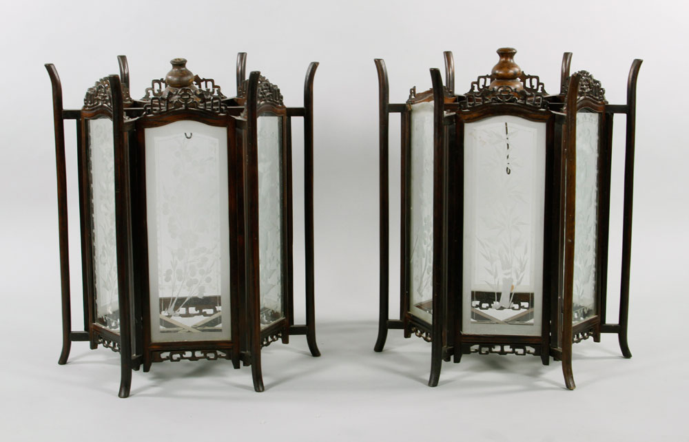 Appraisal: - Pair Chinese Rosewood Lanterns Pair of rosewood lanterns China