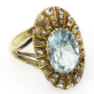 Appraisal: Victorian Oval Cut Aquamarine Rose Cut Diamond and Karat Yellow