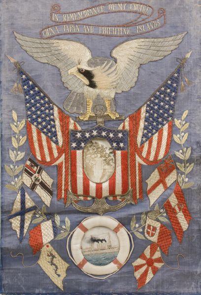 Appraisal: Great White Fleet Souvenir Needlework circa commemorative needlework with a