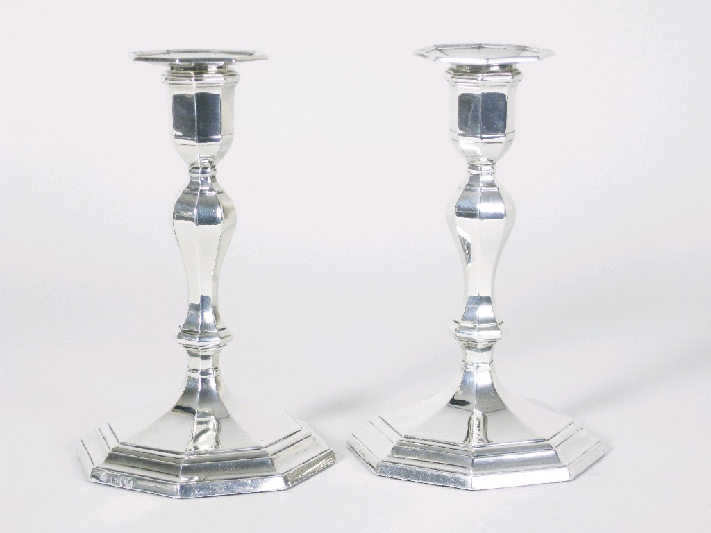 Appraisal: Pair of George V Queen Anne style Candlesticks with octagonal