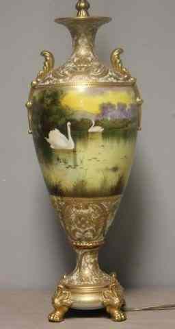 Appraisal: Nippon Decorated Porcelain Urn as a Lamp A magnificent looking