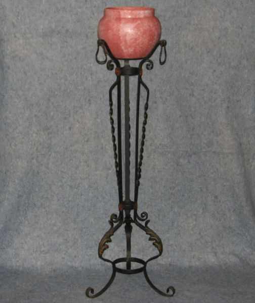 Appraisal: Jardiniere and Wrought Iron Jardiniere Stand jardiniere is unmarked mint