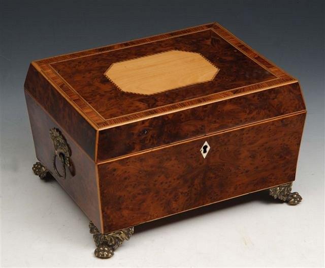 Appraisal: A GEORGIAN YEWWOOD boxwood and rosewood work box on gilt