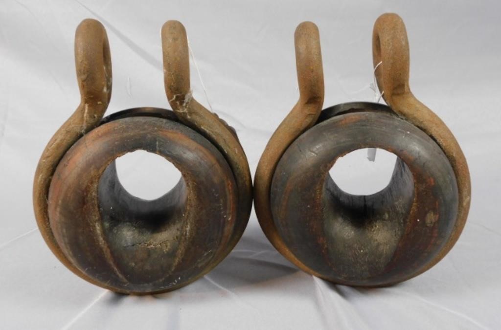 Appraisal: PAIR OF LIGNUM VITAE AND IRON DEADEYES TH C high