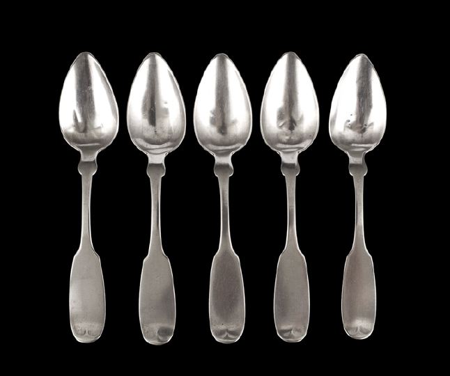 Appraisal: Five New Orleans-Retailed Coin Silver Tablespoons third quarter th century