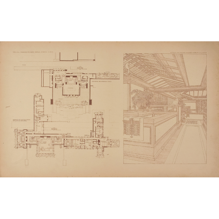 Appraisal: Frank Lloyd Wright Wasmuth print Plate LVIa interior viewand ground