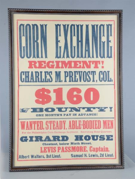 Appraisal: Reproduction Civil War Corn Exchange Poster This Thomas Publications recruitment