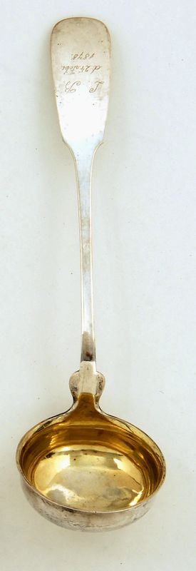 Appraisal: AMERICAN SILVER SOUP LADLE Marked W Dufft Gold washed bowl