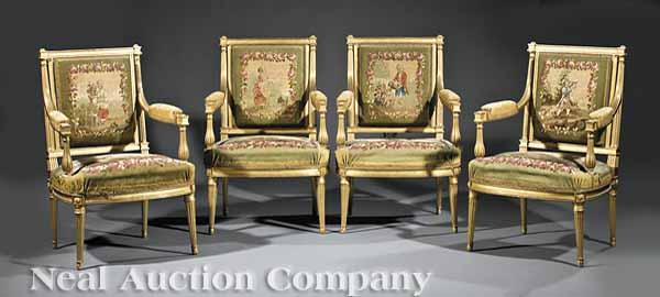 Appraisal: An Antique Louis XVI-Style Giltwood and Tapestry Parlor Suite th