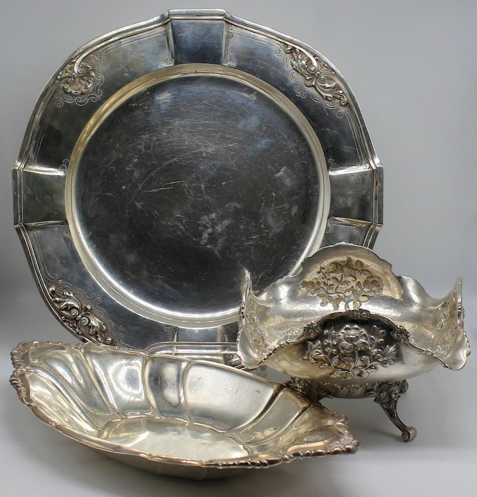 Appraisal: SILVER Continental Silver Hollow Ware Includes a German silver bread