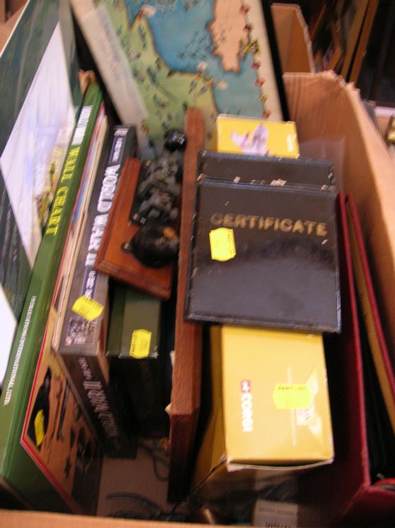 Appraisal: A box of assorted pictures books video cassettes etc -