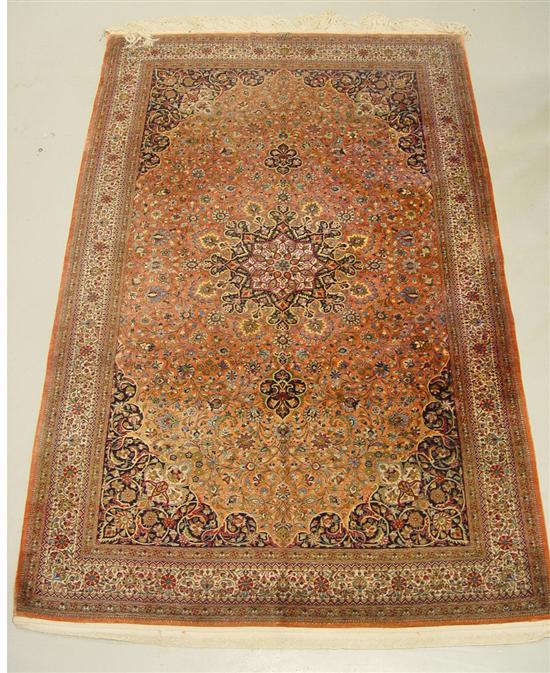 Appraisal: Qum Silk Oriental Rug Overall floral and vine design with