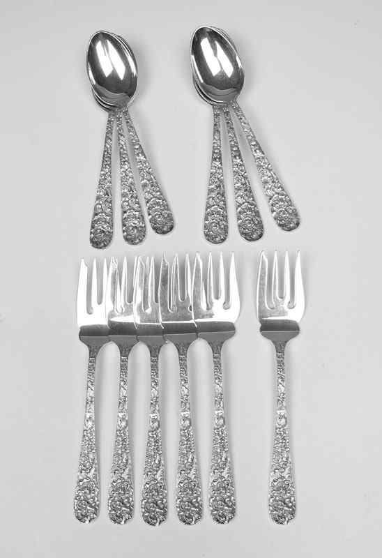 Appraisal: STIEFF ROSE STERLING DESSERT SET Teaspoons '' and Pastry Forks