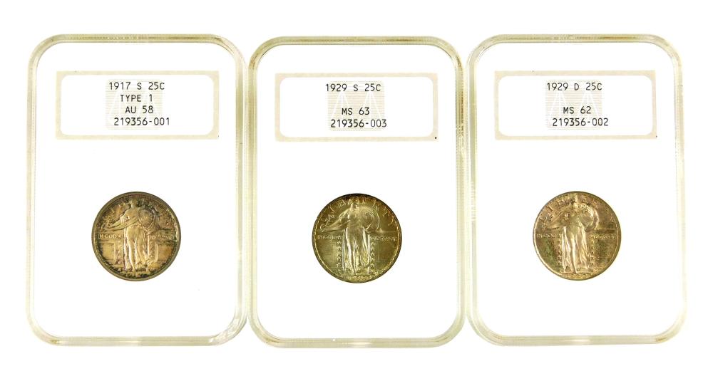 Appraisal: COINS Lot of three Standing Liberty Quarters all graded by