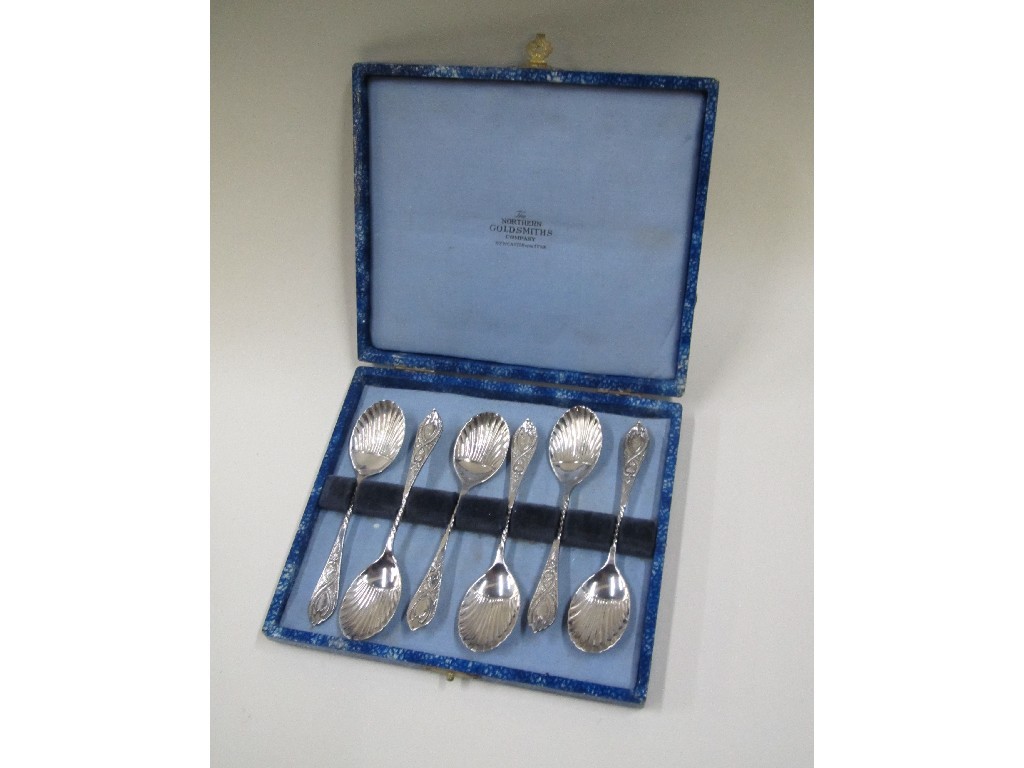 Appraisal: A cased set of six silver spoons with shell shaped