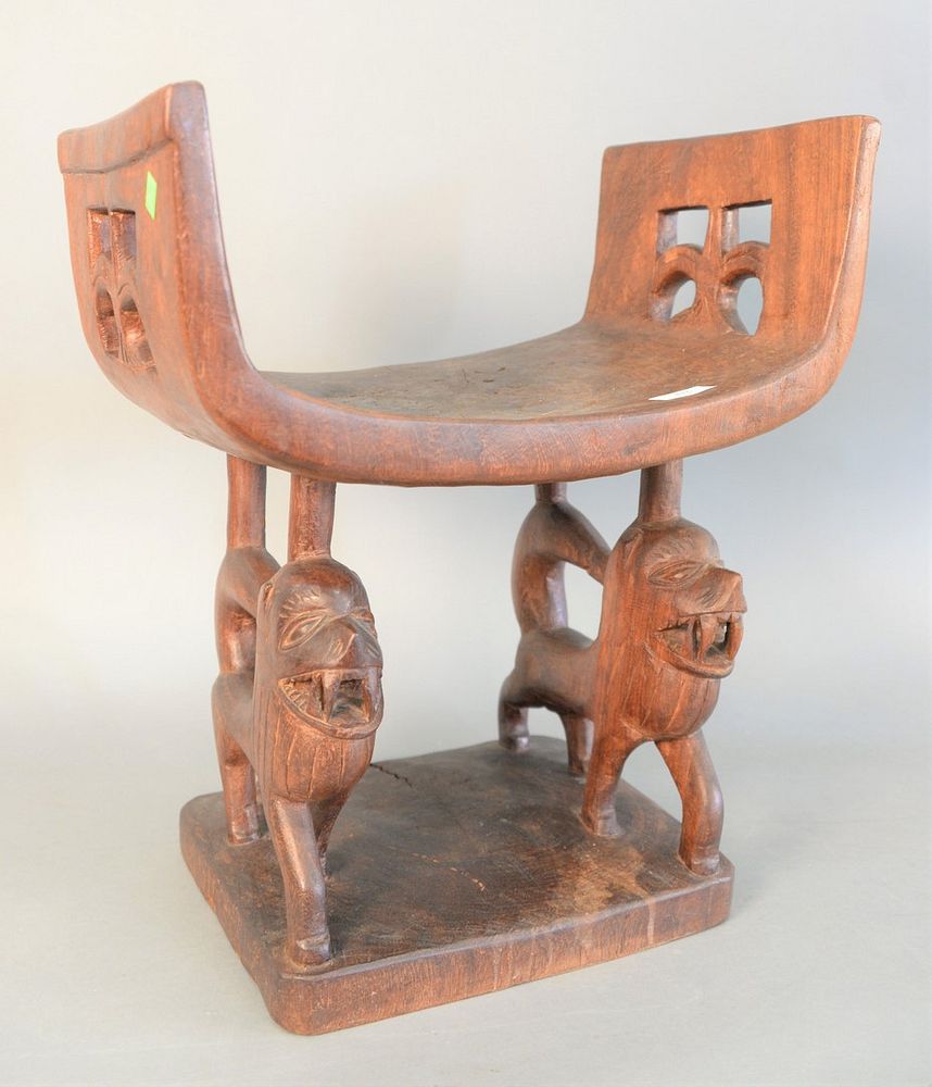 Appraisal: Ashanti wooden stool carved animal figures x x Provenance Purchased