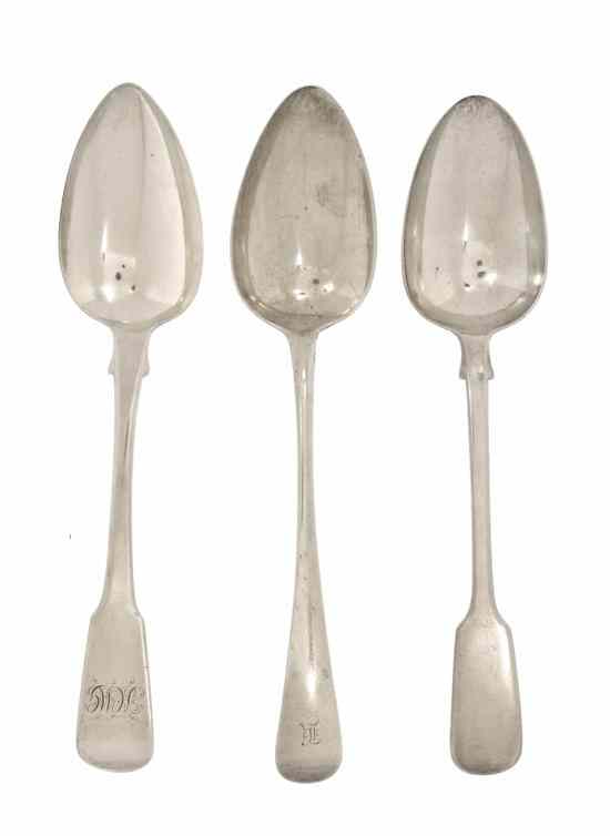 Appraisal: Two Pairs of English Silver Serving Spoons Samuel Godbehere Edward