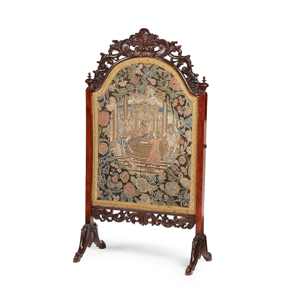 Appraisal: WILLIAM AND MARY STYLE WALNUT AND NEEDLEWORK FIRE SCREEN TH