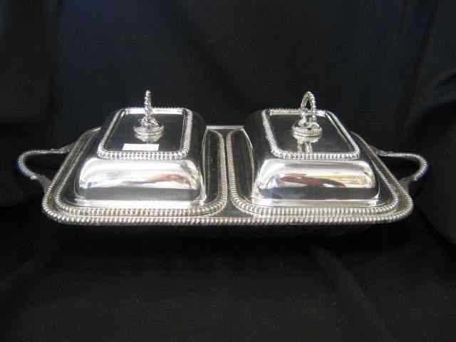 Appraisal: Silverplate Covered Double Entree Server gadroon border covers double as