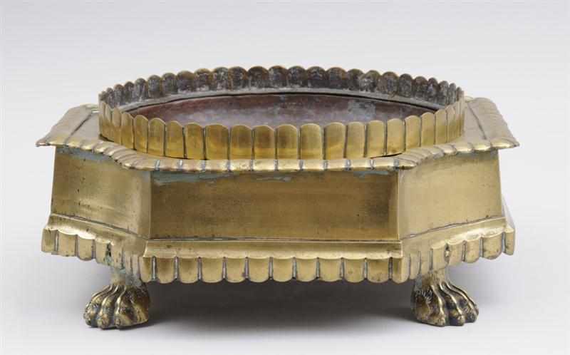 Appraisal: INDIAN BRASS JARDINI RE Of concave-cornered rectangular outline with gadrooned