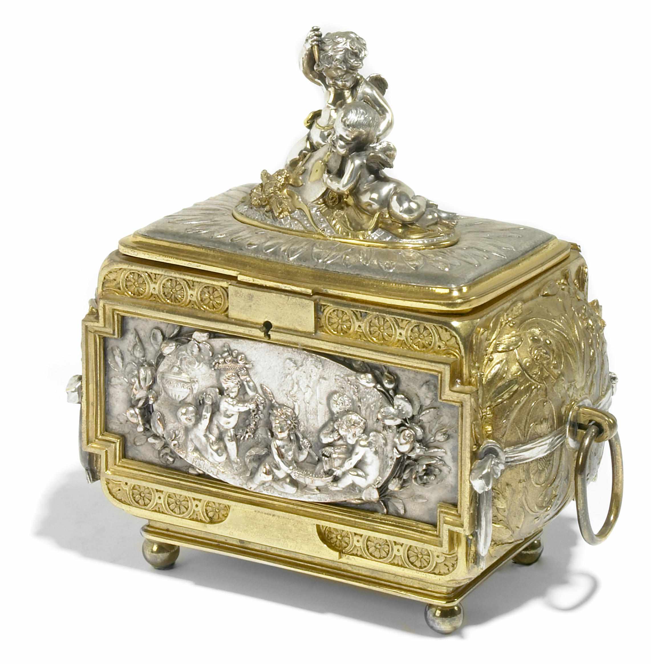 Appraisal: A French gilt and silvered bronze table box late th