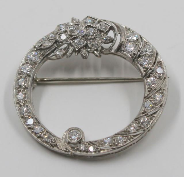 Appraisal: JEWELRY Platinum and Diamond Art Deco FloralWreath Brooch With high