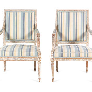 Appraisal: A Pair of Louis XVI Style Cream-Painted Fauteuils th Century