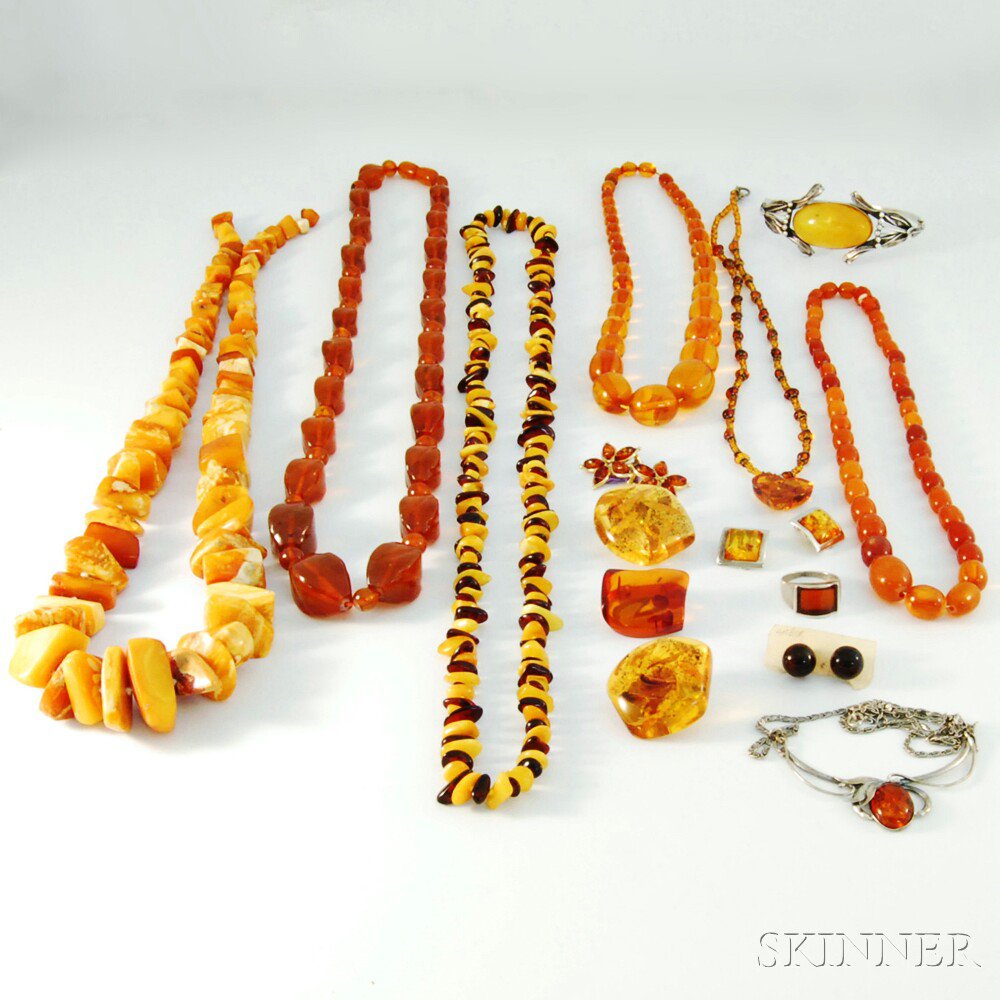 Appraisal: Group of Amber Jewelry including five strands of beads two