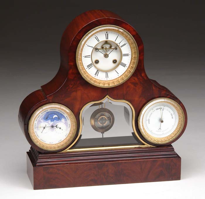 Appraisal: OUTSTANDING FRENCH MAHOGANY THREE DIAL TH CENTURY MANTLE CLOCK Three