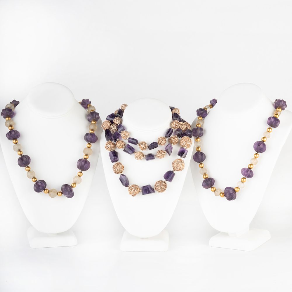 Appraisal: Two Amethyst and Rock Crystal and Gold Bead Necklaces and