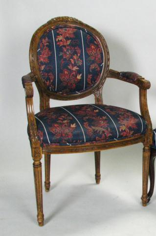 Appraisal: French style open arm chair Louis XV style carved frame