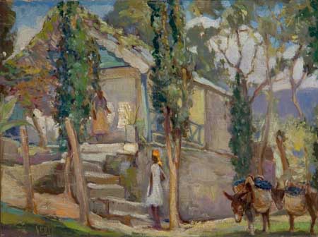 Appraisal: WILLIAM EDOUARD SCOTT - Haitian Scene Oil on canvas mounted