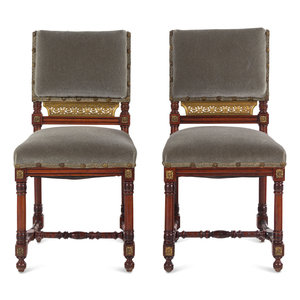 Appraisal: A Pair of Continental Gilt Bronze Mounted Walnut Side Chairs