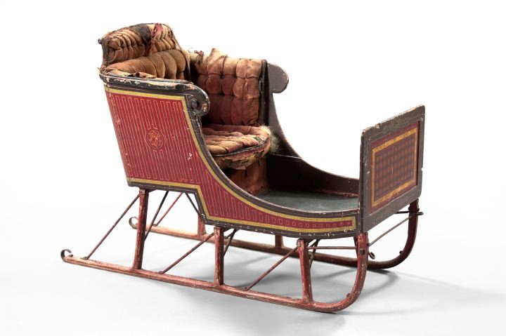 Appraisal: American Iron-Mounted Polychromed Wooden Child's Sleigh third quarter th century