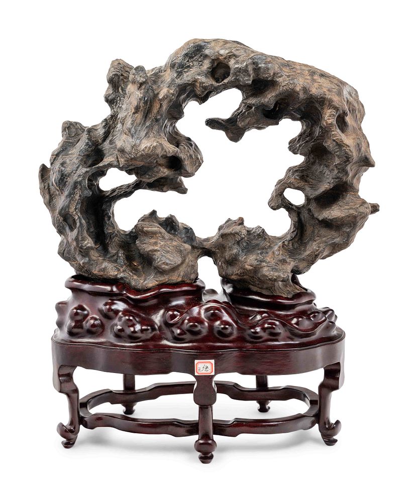 Appraisal: A Chinese Scholar's Rock and Stand Taihushi A Chinese Scholar's