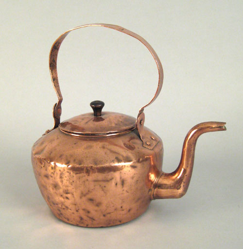 Appraisal: Pennsylvania copper tea kettle th c stamped A Keeney Carlisle