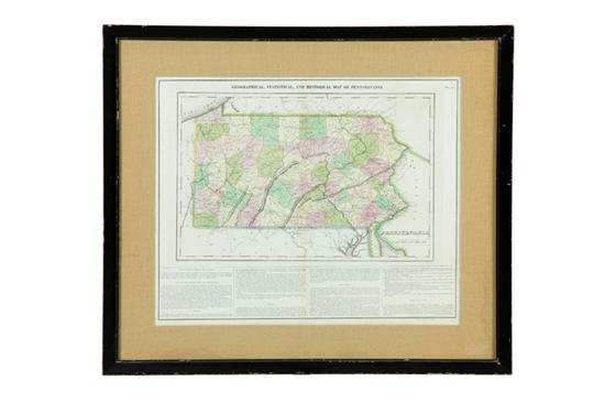 Appraisal: MAP OF PENNSYLVANIA Handcolored engraving on paper ''Geographical Statistical and