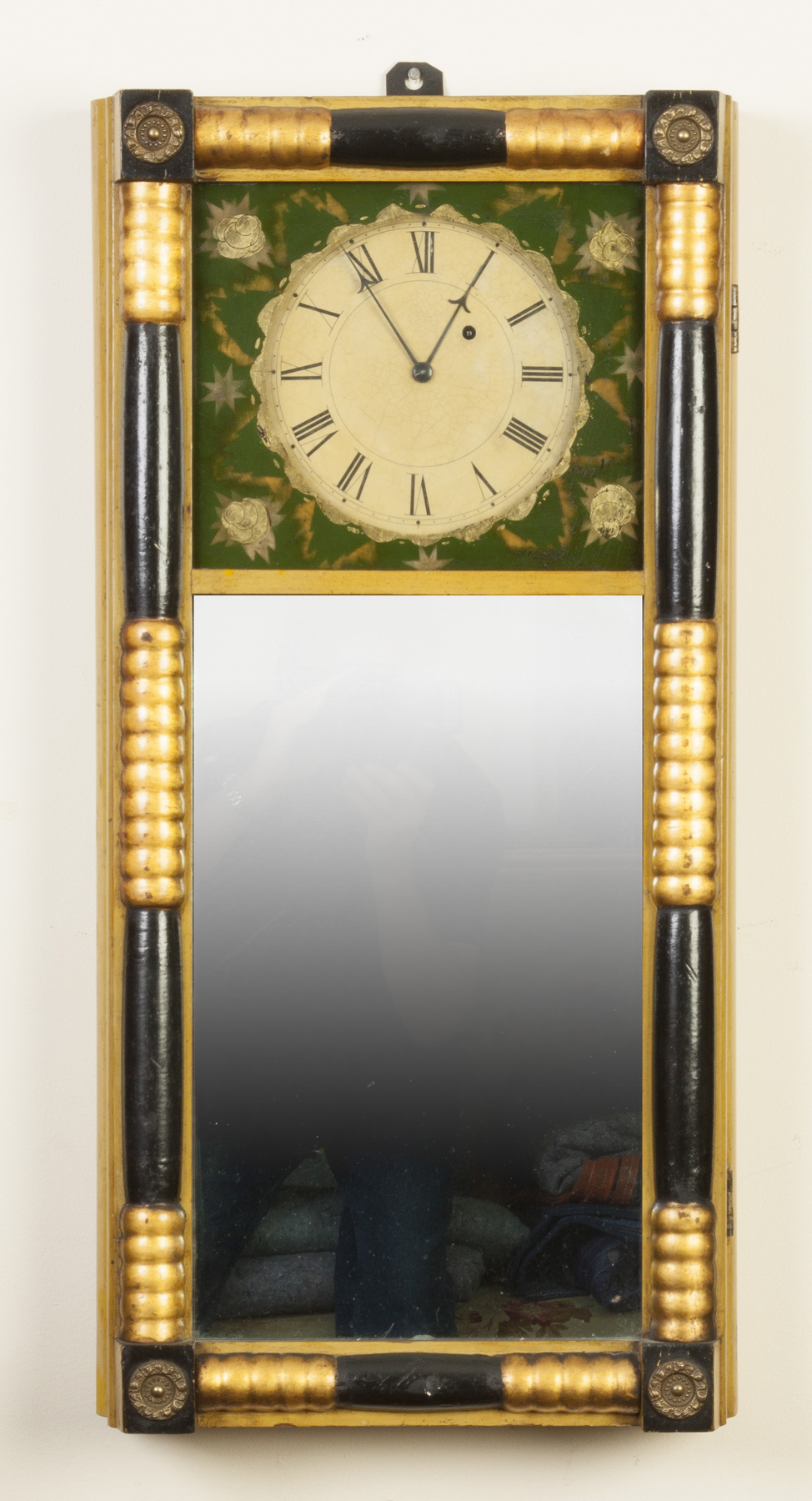 Appraisal: New Hampshire Mirror Clock Original grain painted case some over