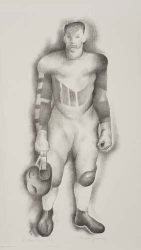 Appraisal: BENTON SPRUANCE Football Player Lithograph x mm x inches full