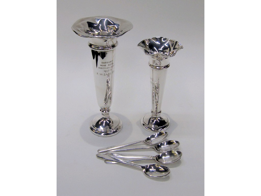 Appraisal: Lot comprising two silver vases and five silver spoons assorted