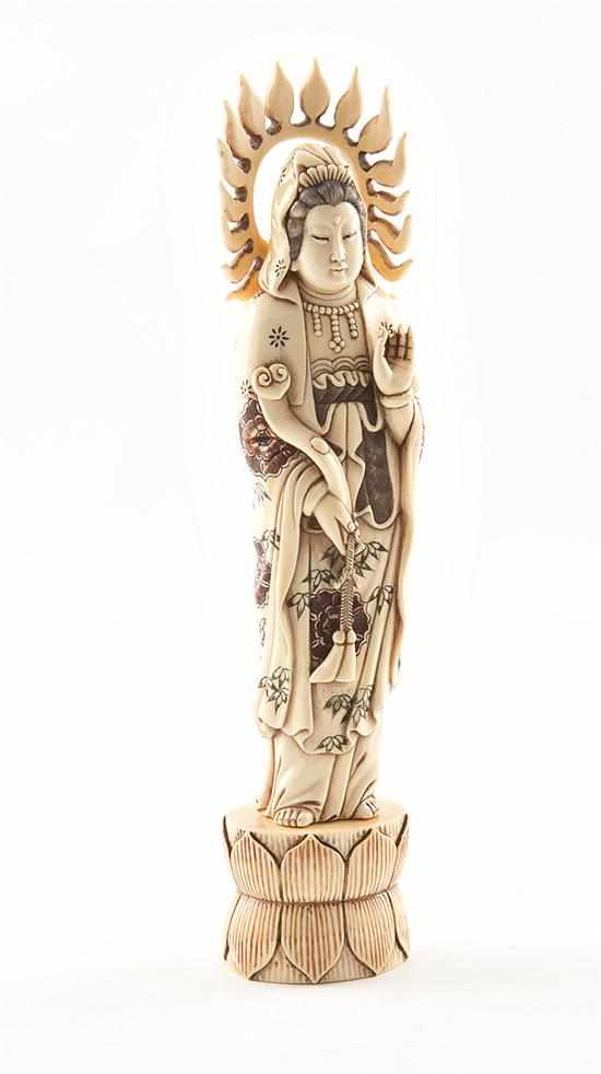 Appraisal: Oriental carved ivory Guanyin figure th century female figure in