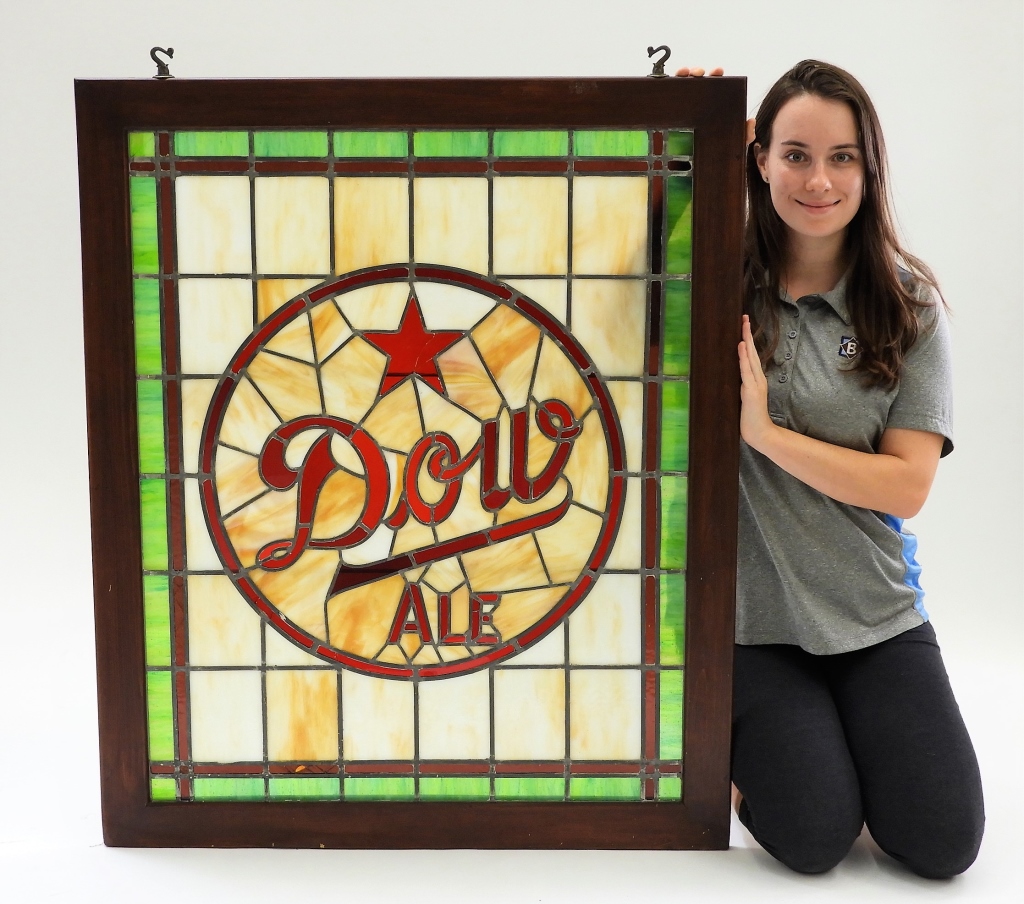 Appraisal: DOW ALE STAINED GLASS ADVERTISING SIGN Canada Early th CenturyComprised