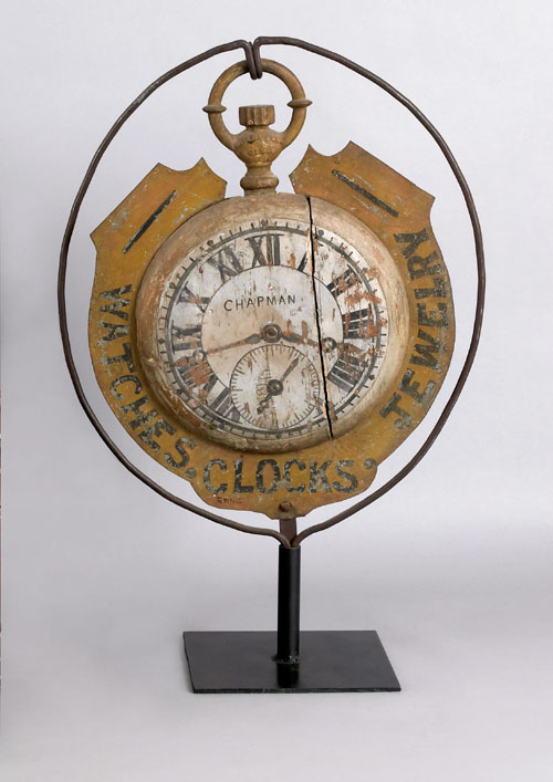 Appraisal: Painted wood and iron Watches Clocks Jewelry trade sign late