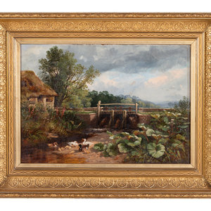 Appraisal: British School th Century A Cottage Yard oil on canvas