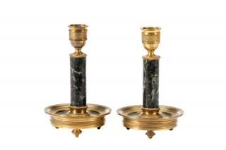 Appraisal: Pair of Empire Marble and Gilt Bronze Candlesticks Continental th