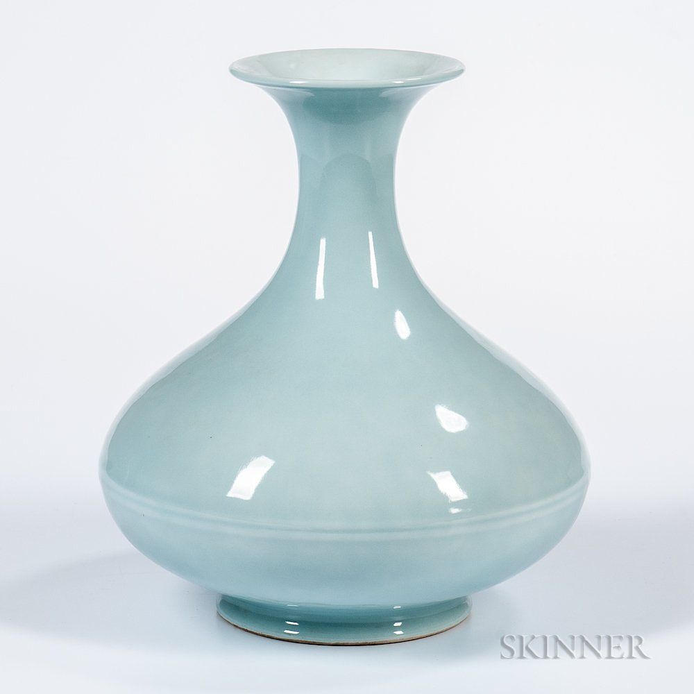 Appraisal: Clair-de-Lune Vase Clair-de-Lune Vase China compressed globular form with waisted