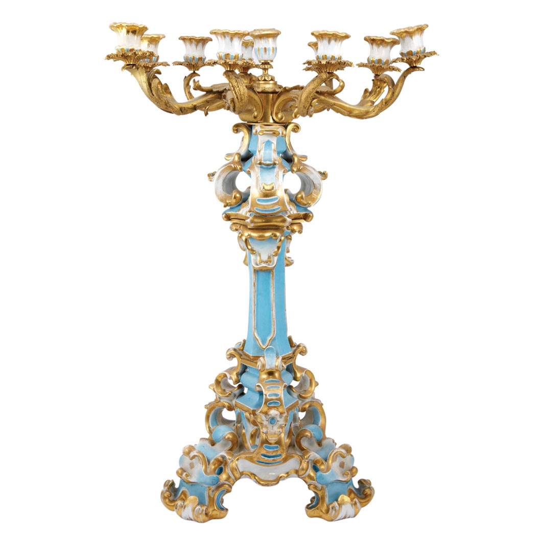 Appraisal: Russian Gilt-Bronze and Porcelain Ten-Light Candelabrum th Century The scrolling