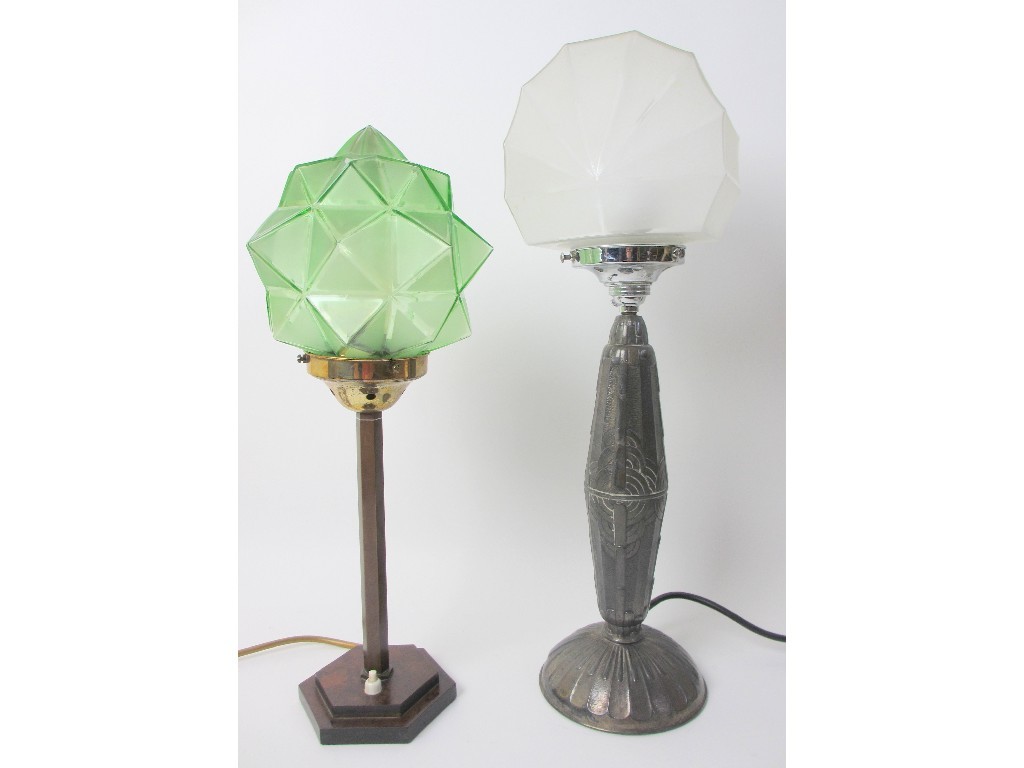 Appraisal: An Art Deco metal table lamp with fan shaped shade